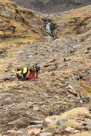 group of ramblers on trek in Sierra Nevada National Park, Spainの写真素材