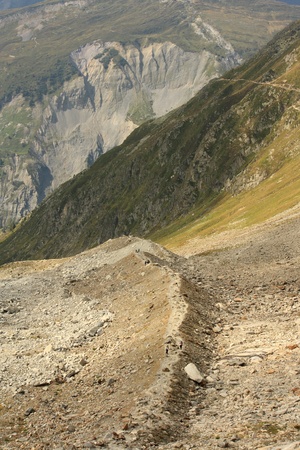 aerial view of glacial moraine in French Alpsの写真素材