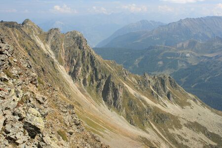 view of mountain crests in Rhone-Alpes from Col du Sassey の写真素材