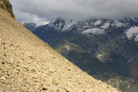 steep slope covered with screeの写真素材