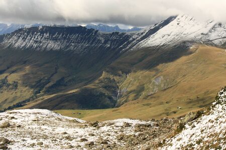 aerial view of valley in Les Contamines, French Alpsの写真素材