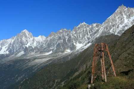 rusty electricity pylon in French Alpsの写真素材