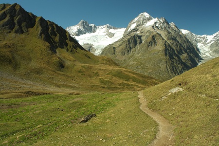 snaking footpath in Val Veny, Italyの写真素材