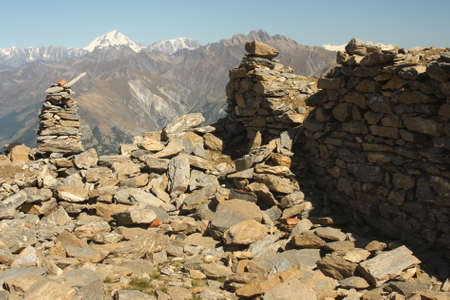 cairn marker in Graian Alps, Italyの写真素材