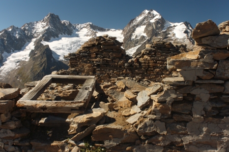 derelict mountain hut in Graian Alpsの写真素材