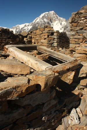 ruined mountain hut in Graian Alpsの写真素材