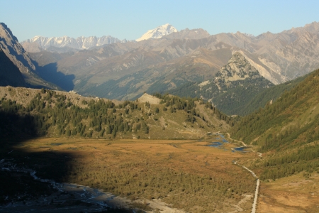 aerial view of Val Veny in Graian Alpsの写真素材