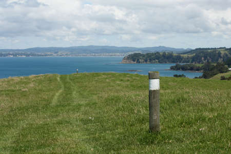 walking track with poles in Tawharanui Regional Parkの写真素材