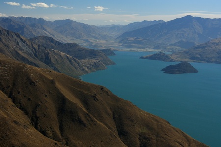 parched slopes above lake Wanaka, New Zealandの写真素材