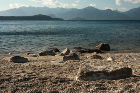lake Manapouri shoreline, New Zealandの写真素材