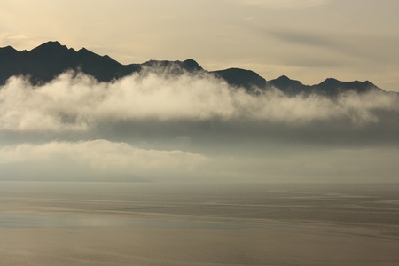 mist above lake Wakatipu, New Zealandの写真素材