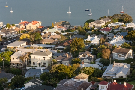 aerial view of houses in Devonport, New Zealandの写真素材