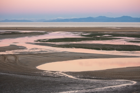 Sandy Bay in Abel Tasman at sunsetの写真素材