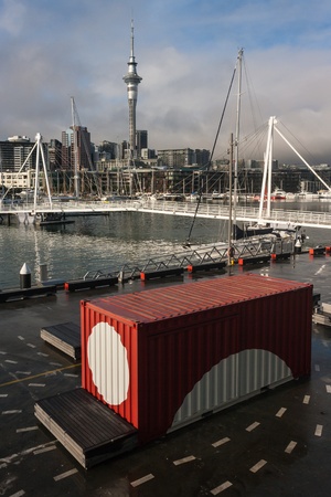 shipping container in Auckland harbourの写真素材