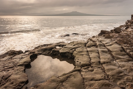 Takapuna beach at sunsetの写真素材