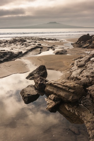 low tide at Takapuna beachの写真素材