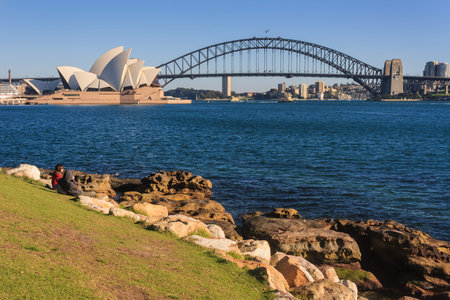 Sydney cityscape with opera house and harbour bridgeのeditorial素材