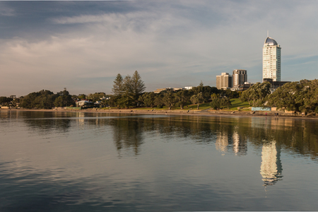 high tide on North Shore beachの写真素材