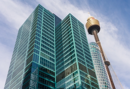 detail of Sydney Tower with skyscrapersのeditorial素材