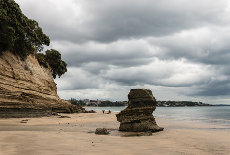 eroded cliffs on Takapuna beachの写真素材
