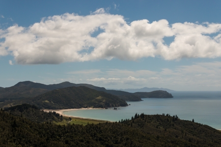 aerial view of Waikawau Bay in Coromandel Peninsulaの写真素材