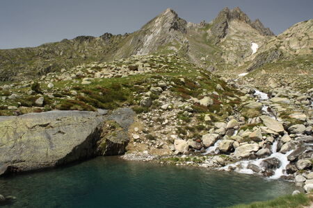 glacial lake in vall de lliterolaの写真素材