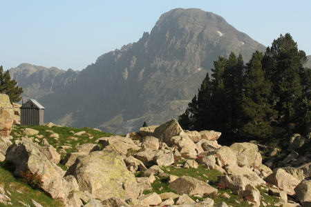 mountain cabin above vall de benasの写真素材