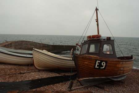 fishing boats on Sidmouth beachのeditorial素材