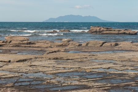 rock pools with Little Barrier Islandの写真素材