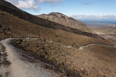 footpath across lava field in Tongariro National Parkの写真素材