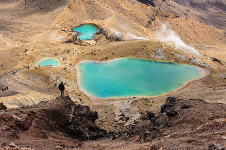 aerial view of Emerald lakes in Tongariro National Parkの写真素材