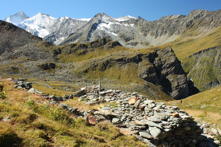 Dent Blanche and Grande Cornier peaks in Swiss Alpsの写真素材