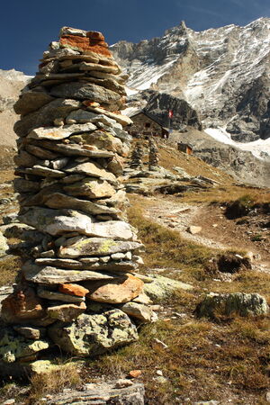 detail of stone cairn in Val d Anniviers, Switzerlandの写真素材