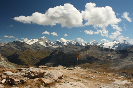 panoramic view of ridges in Swiss Alpsの写真素材