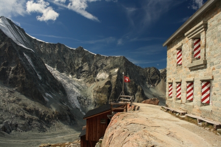 Mountain Hut at Durand and Mountet glaciers, Switzerlandの写真素材