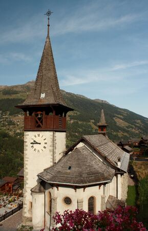 church in Ayer village in Switzerlandの写真素材