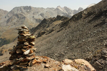 stone cairn in Val d Anniviers - Switzerlandの写真素材