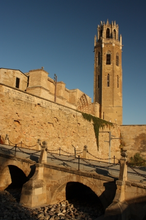 drawbridge at La Seu Vella cathedral - Lleidaの写真素材