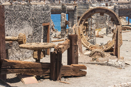 corroded machinery in abandoned mine on White Island の写真素材