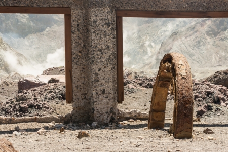 abandoned mine on White Island, New Zealandの写真素材