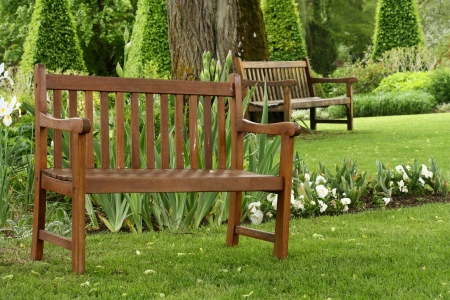 empty benches in parkの写真素材