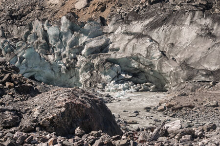 collapsed crevasses at Fox Glacierの写真素材