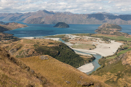 aerial view of Matukituki river deltaの写真素材