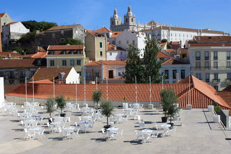 Open space cafe in Alfama - Lisbonのeditorial素材