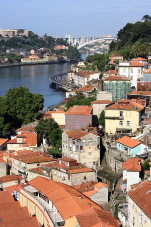 aerial view of traditional houses in Oporto, Portugalのeditorial素材
