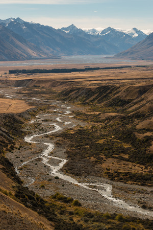 aerial view of glacial stream in Southern Alps, New Zealandの写真素材