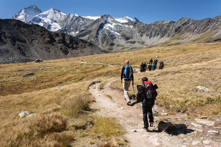 walkers in Swiss Alpsの写真素材