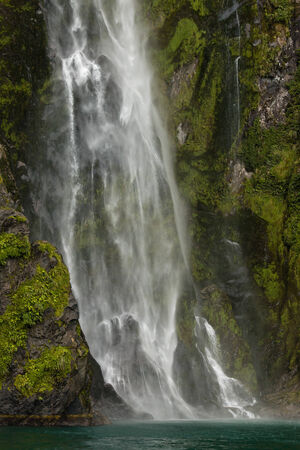 detail of Stirling falls in Milford Sound, New Zealandの写真素材