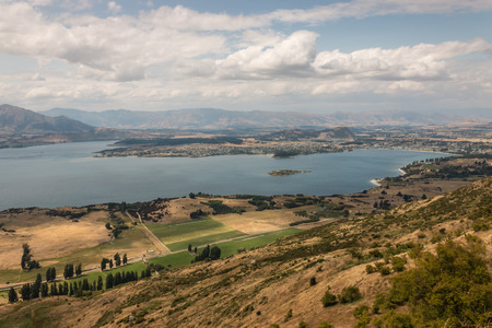 aerial view of lake Wanaka, New Zealandの写真素材