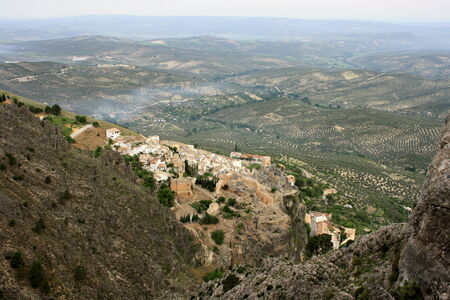 La Iruela village with olive groves in background, Andalusiaの写真素材